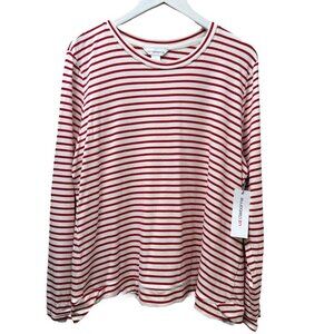 Liz Claiborne Red Stripe Top Size XL Womens Long Sleeve Tee Nautical NWT